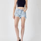 Risen - Frayed Hem Denim Shorts With Fringe Detail Pockets