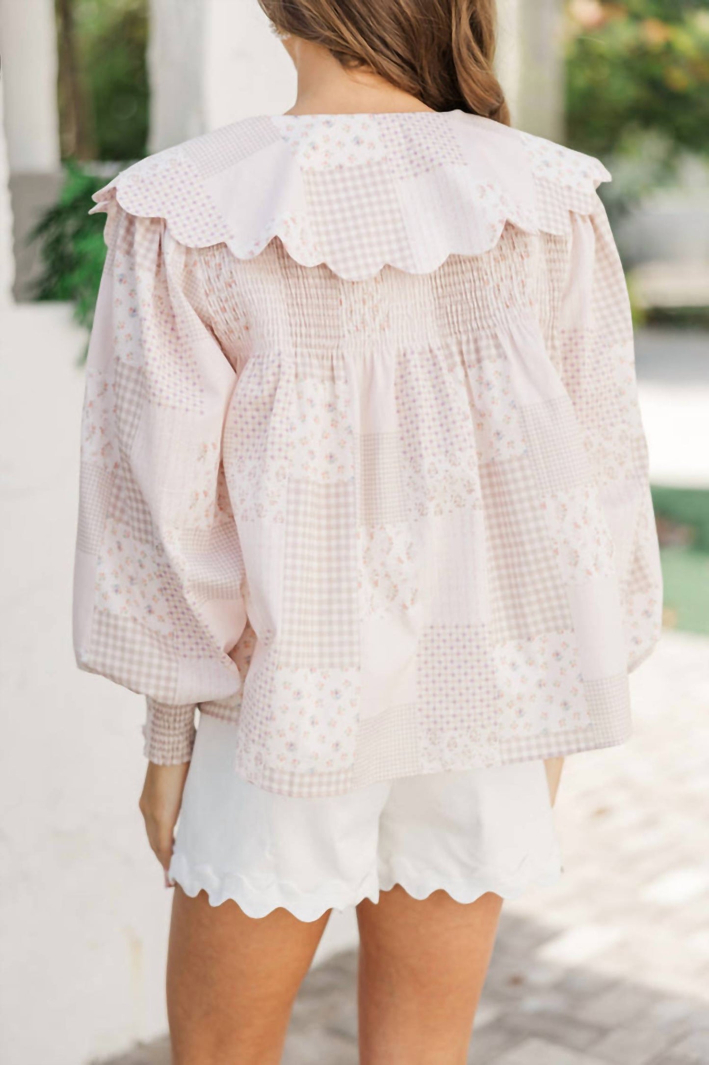 Aureum - Felicity Scallop Collar Tile Print Blouse