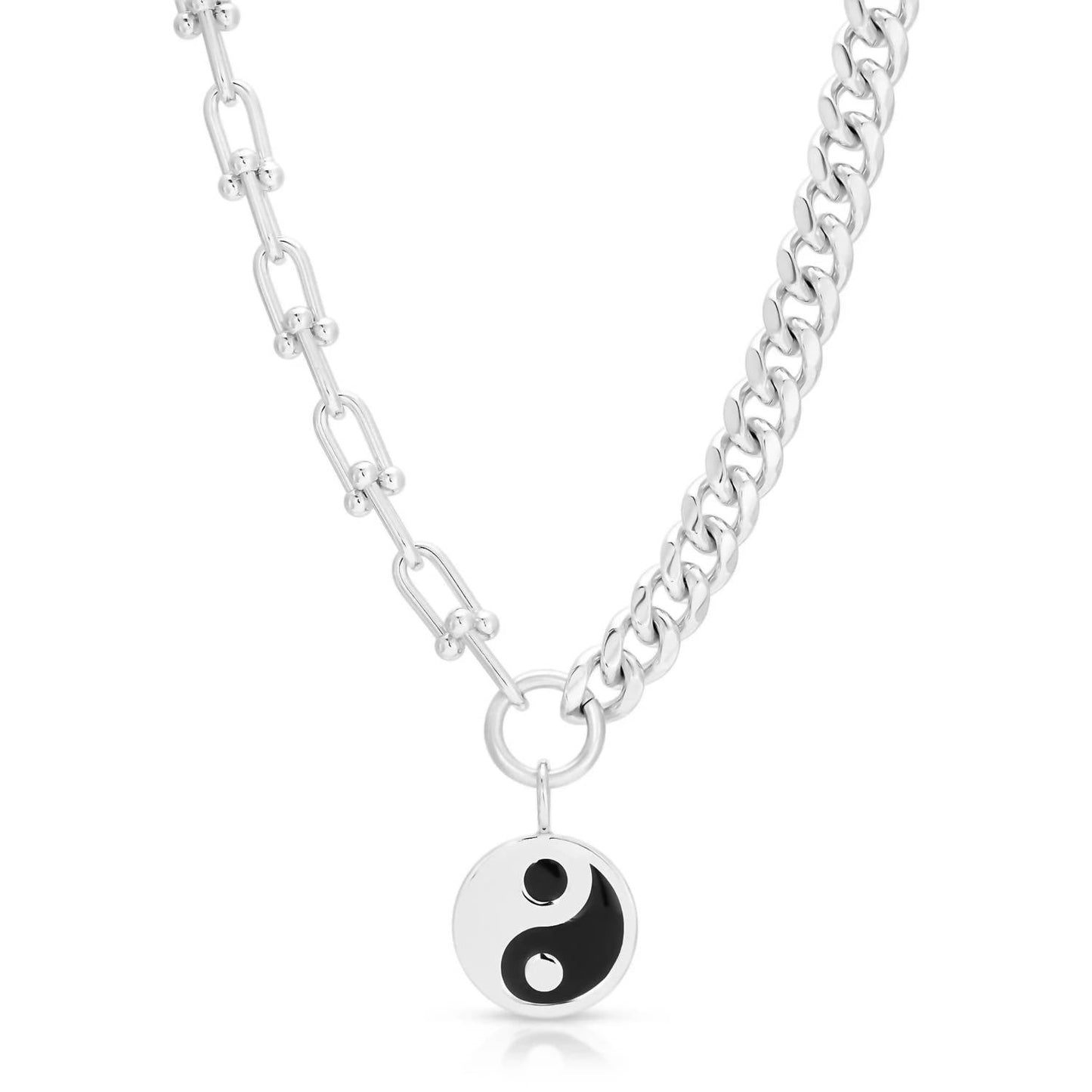 Eklexic - Women's Dual Chain Necklace With Lage Enamel Yin Yang Pendant