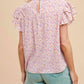 Anniewear - Ditsy Flower Printed Pleats Blouse
