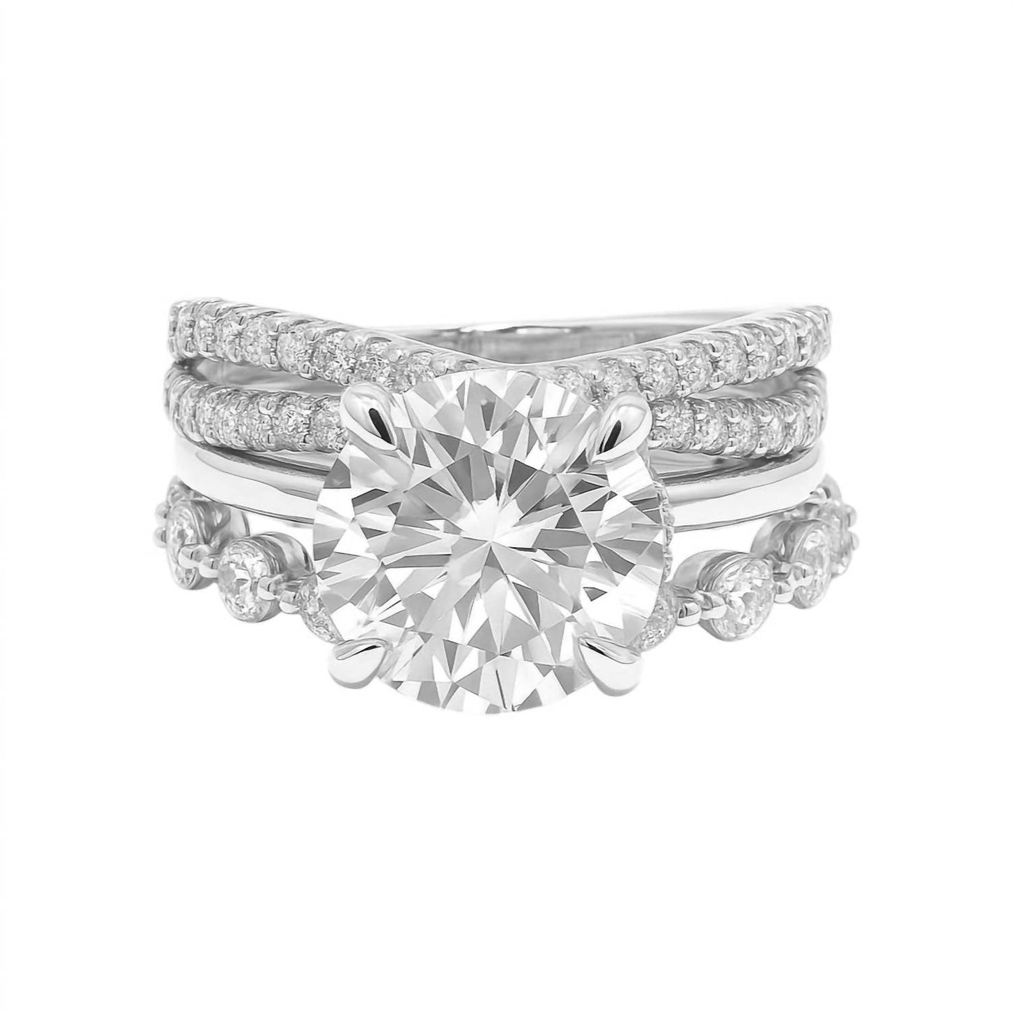 Allyanna Gifts - Women's Round Brilliant Cut Moissanite Ring - 3 Piece Set