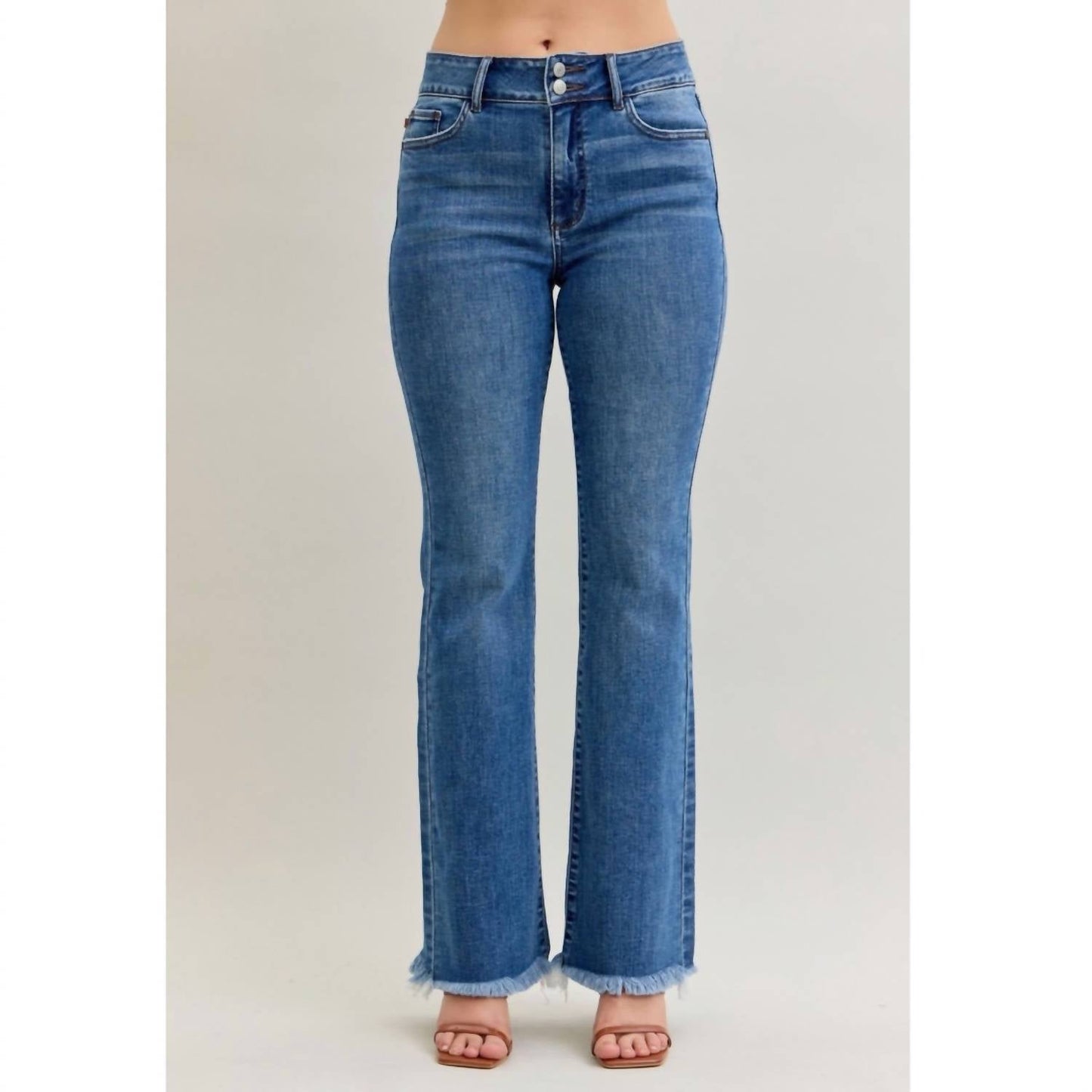 Judy Blue - High Waist Double Button Fray Hem Bootcut Jeans