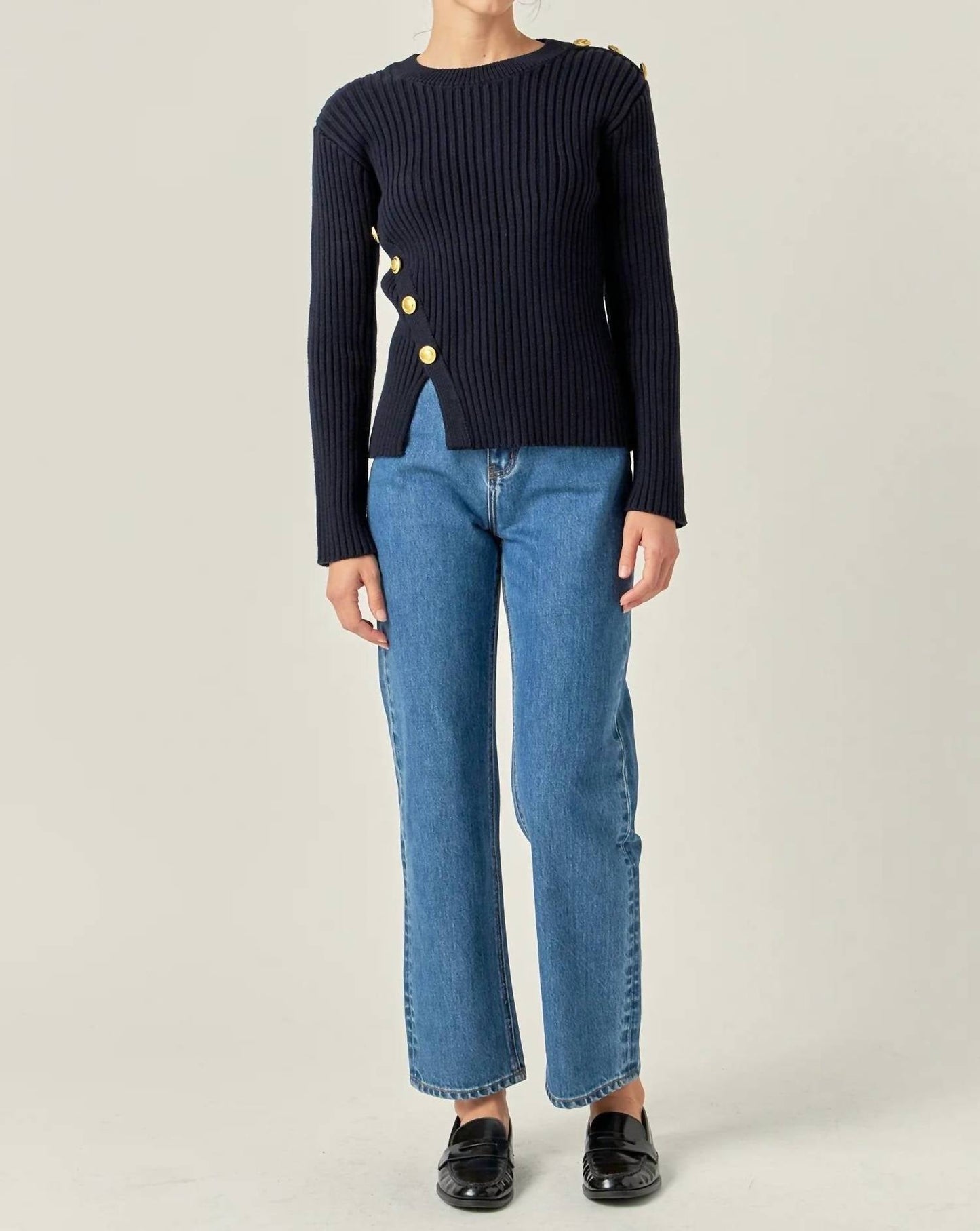 2.7 August Apparel - Gold Button Knit Top