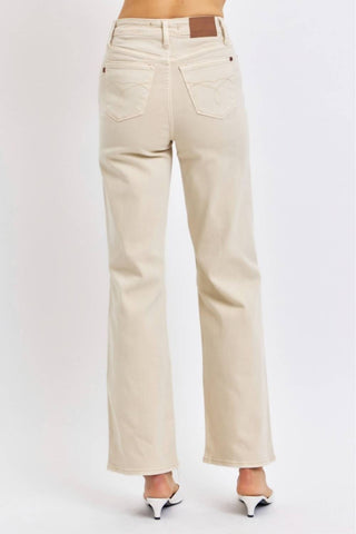 Judy Blue - Calça Jeans Reta Cintura Alta Destruída Anos 90