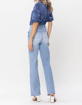 Judy Blue - Calça jeans de cintura alta com detalhes de bolso e perna larga