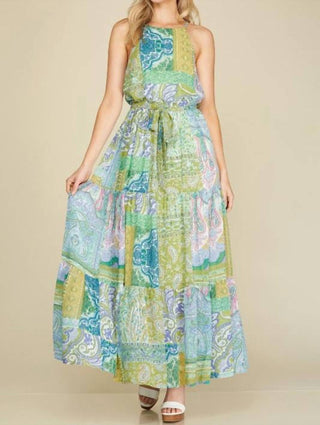 She + Sky - Chiffon Patchwork Tiered Maxi Dress