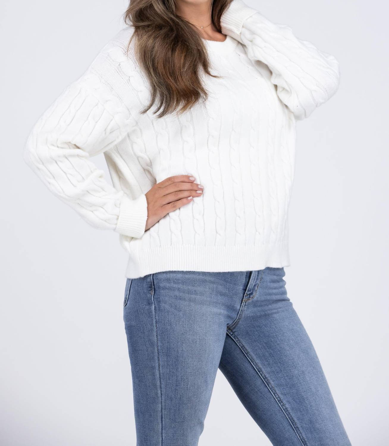 Apricot - Snowy Nights Women's Classic Cable Knit Sweater