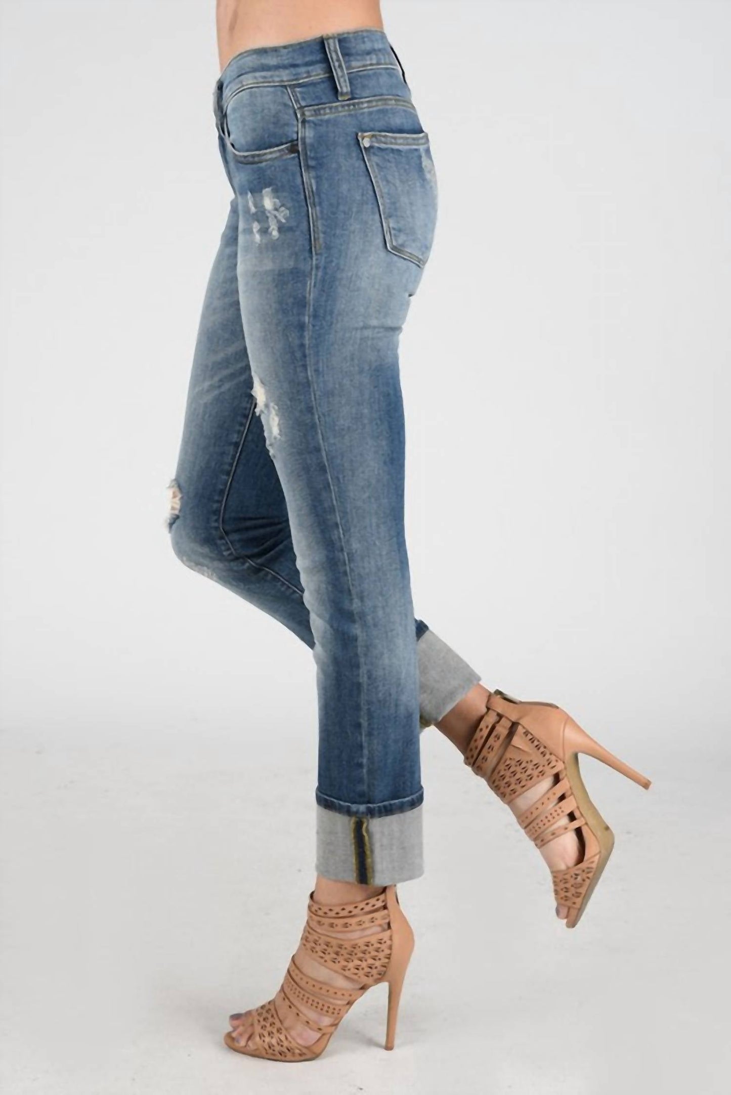 Judy Blue - Distressed Cuffed Straight Leg Jeans