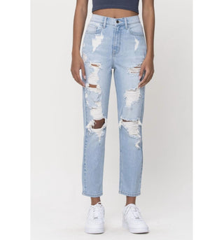 Cello - High Rise Distressed Mom Jeans