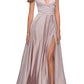 La Femme Mauve Strappy Back Satin Ballgown