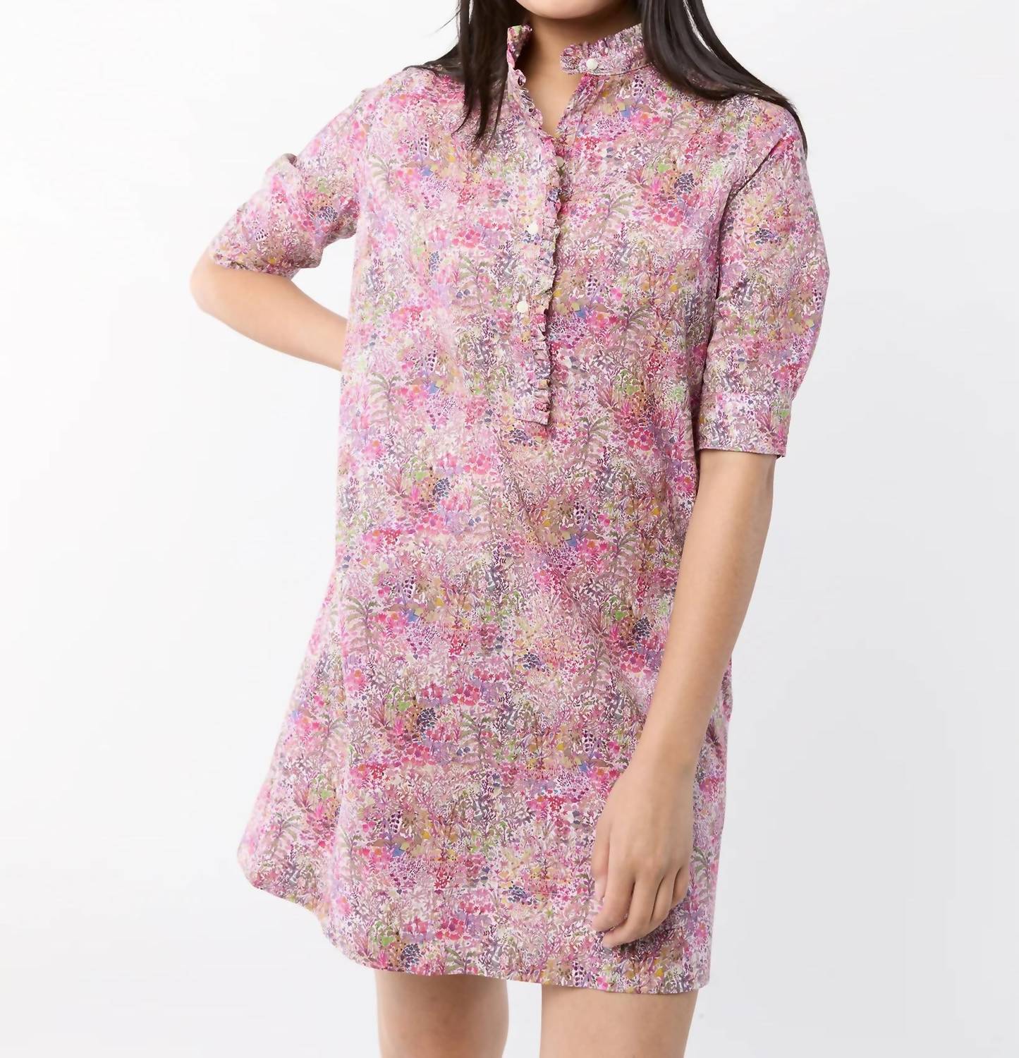 Ann Mashburn - Elbow-Sleeve Frill Dress