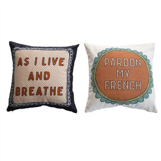 Creative Co-Op - Almofada bordada com frase estampada