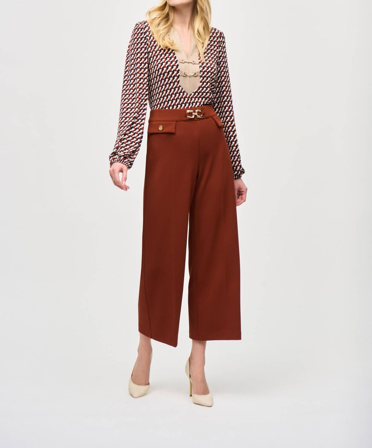 Joseph Ribkoff - Crepe Wide-leg Pull-on Cropped Pants