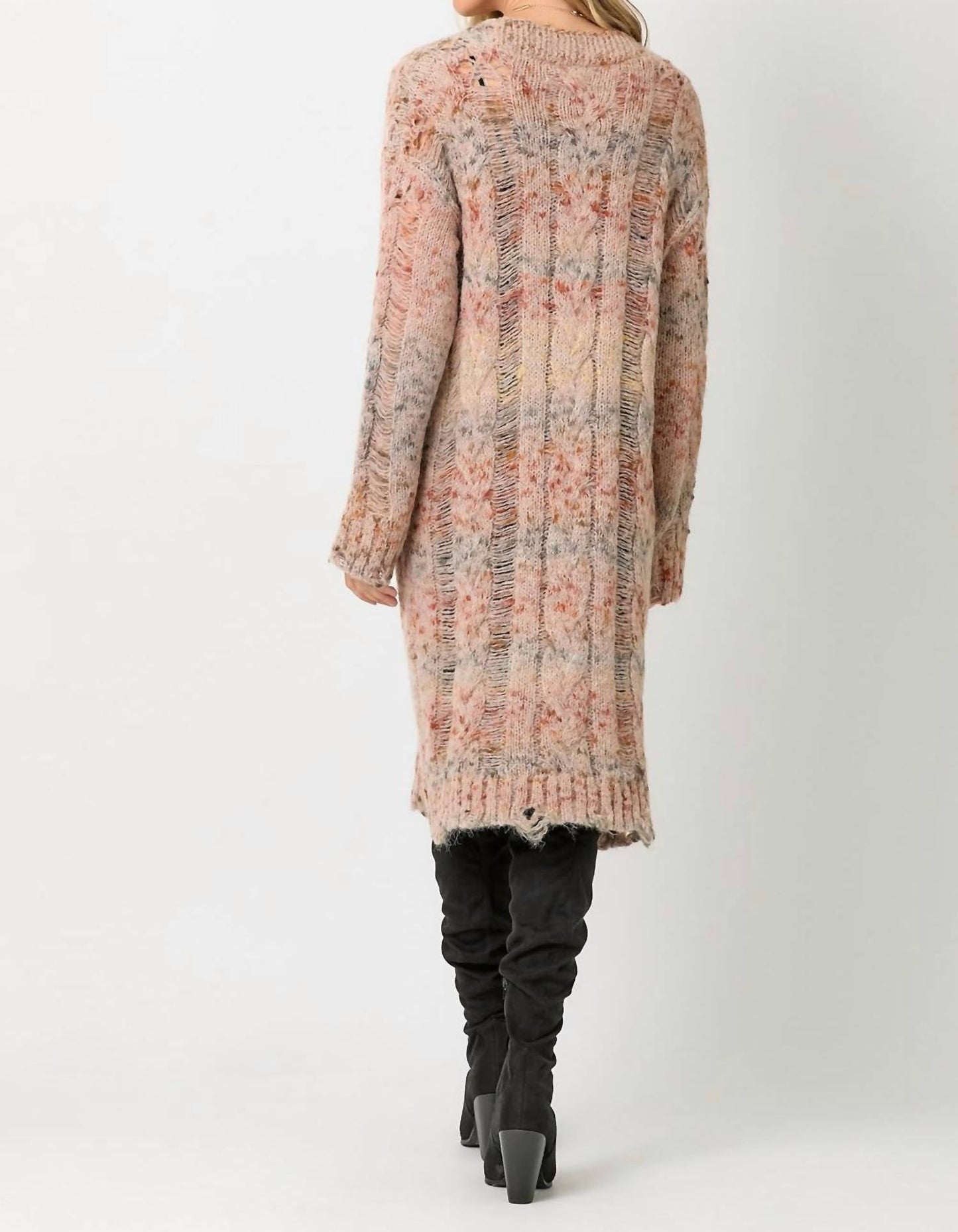 Mystree - Midi Length Distressed Multicolor Yarn Sweater