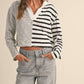 Miou Muse - V-Neck Contrast Striped Top