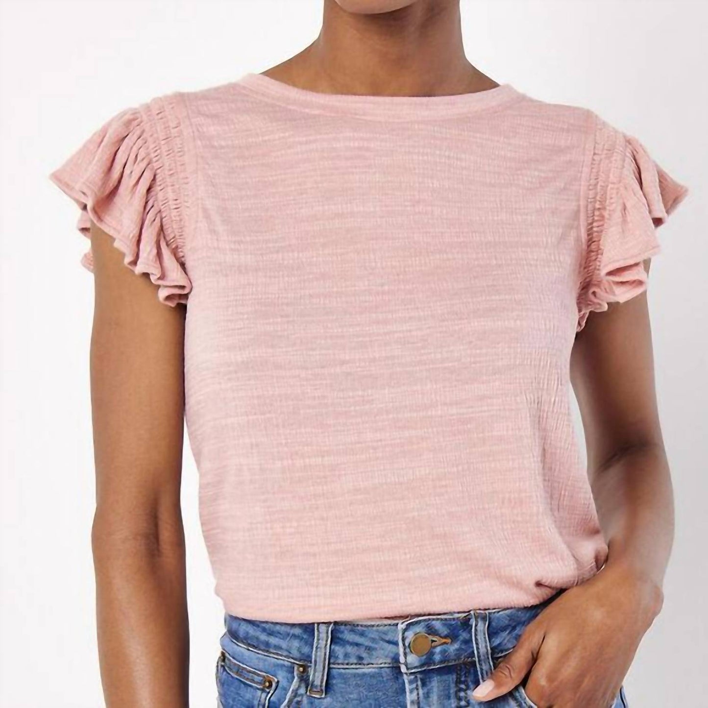 Apricot - Ruffle Sleeve Soft Slub Blouse