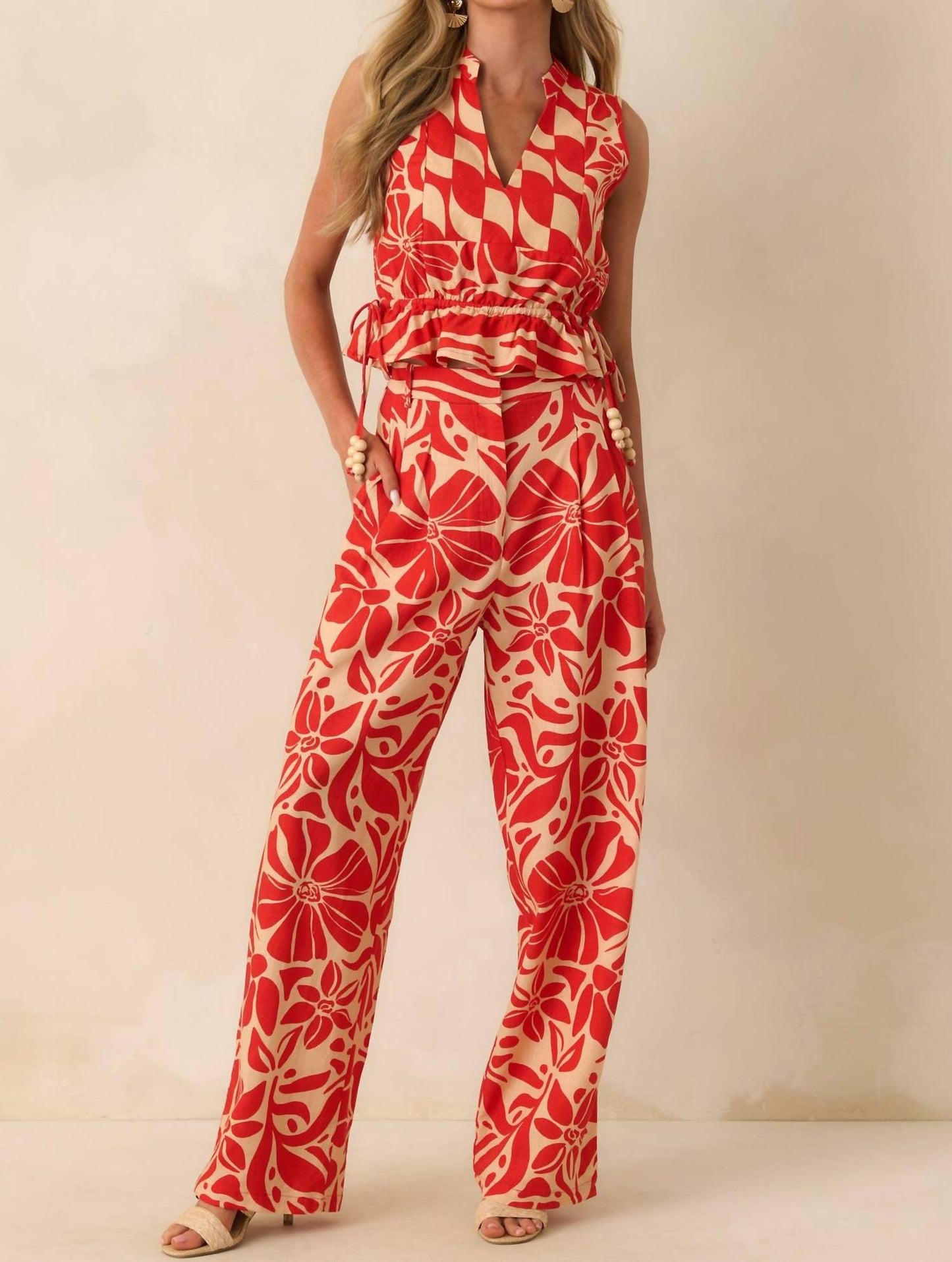 Aylaya - Geometric Print Linen Blend Boracay Top