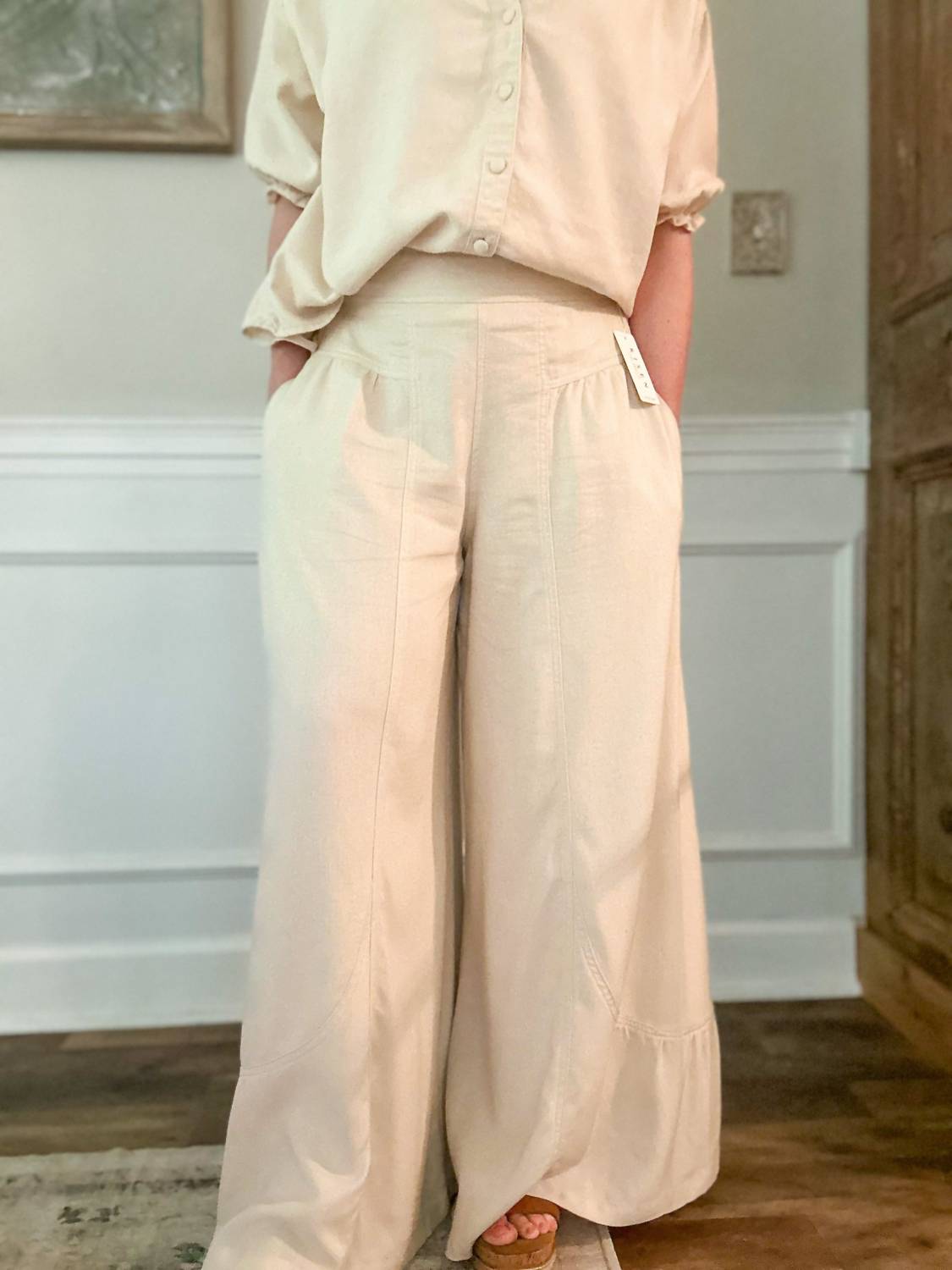 Risen - Linen Mix Ruffle Wide Leg Pants