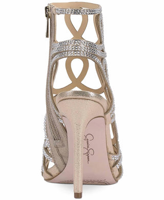 Jessica Simpson - Sandália feminina formal de salto agulha com strass dourado Opalite