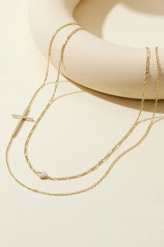 Eklexic - Colar feminino com cruz de zircônia cúbica horizontal
