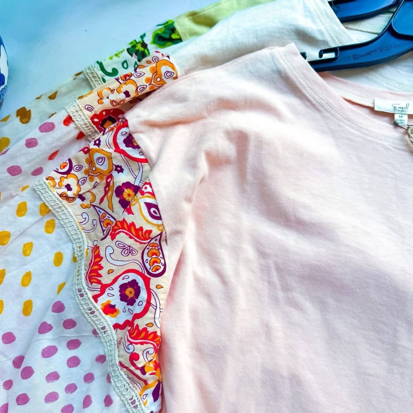 Easel - Printed Sleeve Cotton Jersey Top