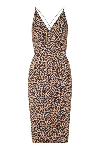 Topshop - Vestido midi justo com estampa animal e decote em V profundo e oncinha