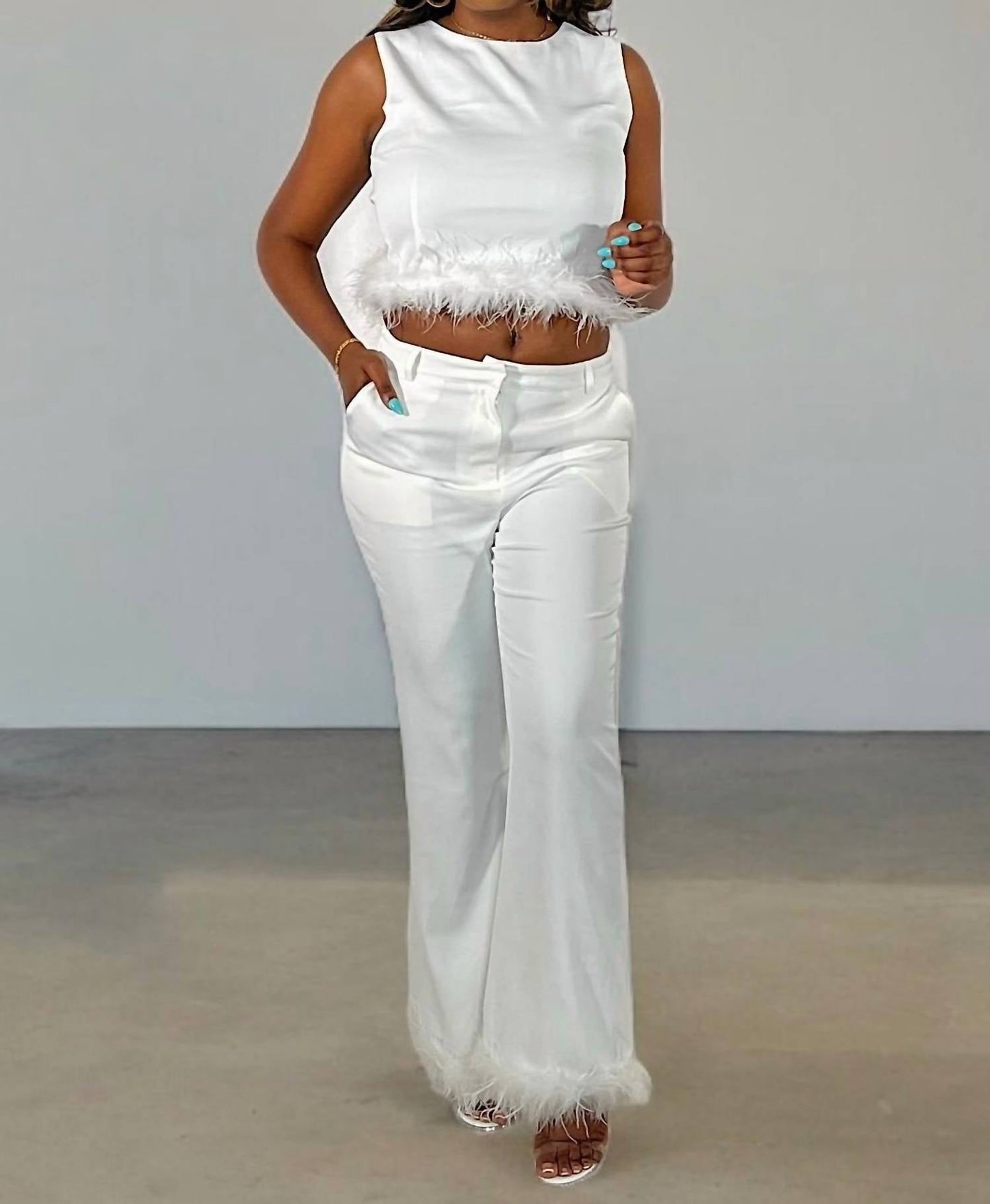 Rivir - Running Things Feather Trim Pant Set