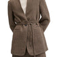MANGO Belted Check Blazer in Brown, Size Medium