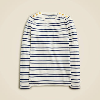 J.Crew - Camiseta de manga comprida com gola redonda e ajuste perfeito com listras de botões de leão