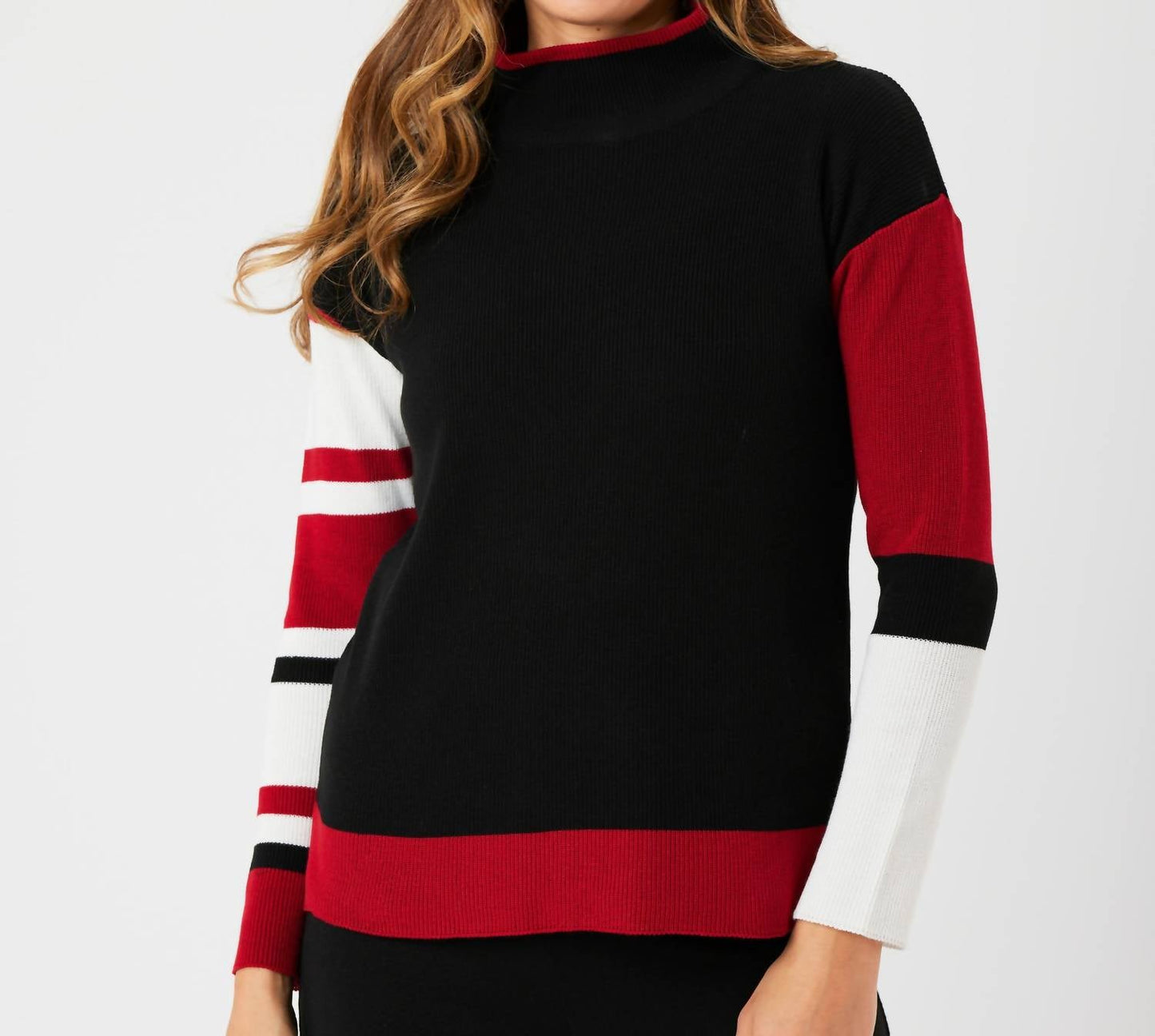 Angel Apparel - Stripe Sleeve Mock Neck Sweater