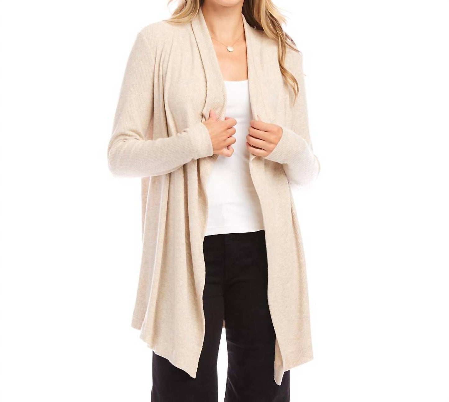 Karen Kane - Ribbed Drape Front Cardigan