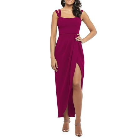 XSCAPE Women's Purple Slitted Sleeveless Scoop Neck Maxi Evening Dress