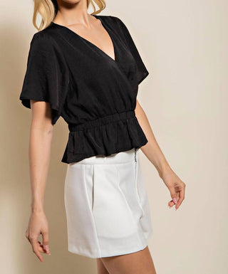 Glam - Blusa curta com decote em V e manga curta