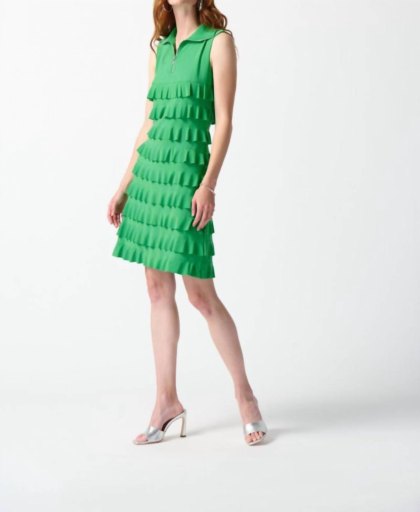 Joseph Ribkoff - Tiered Ruffles Zip Front Sleeveless Shift Dress