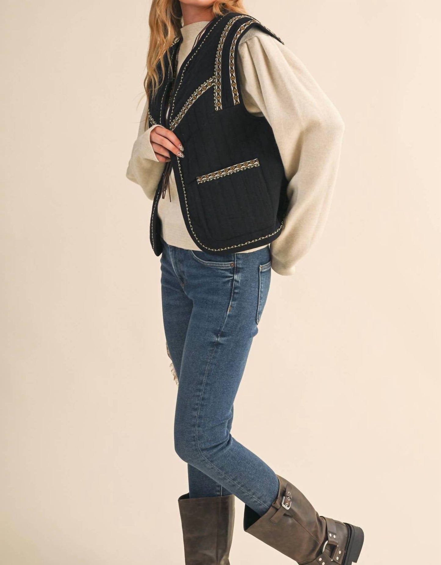 &Merci - Jay Quilted Vest with Trim Detail
