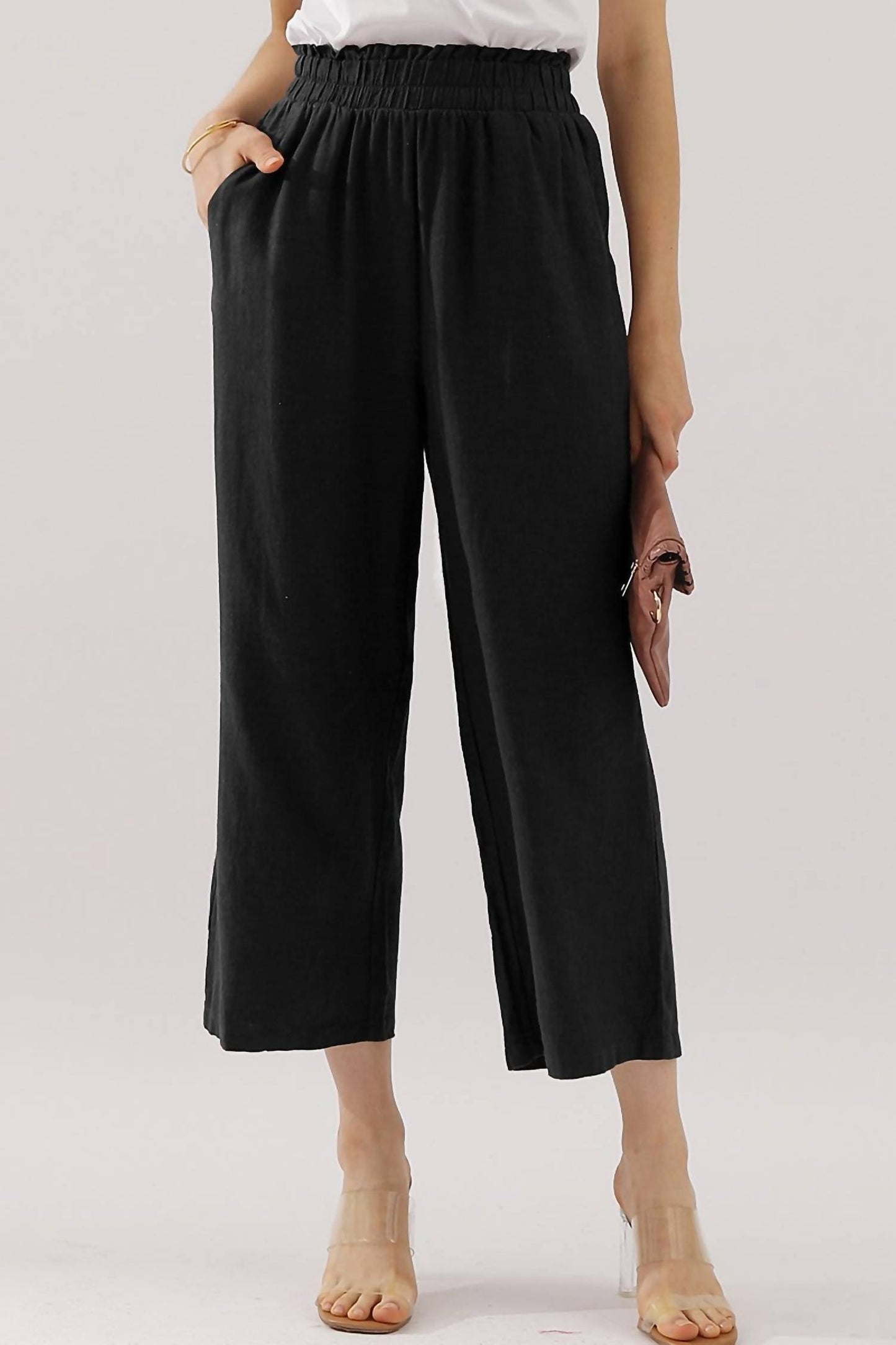 Ninexis - Linen Capri Elastic Waist Pants