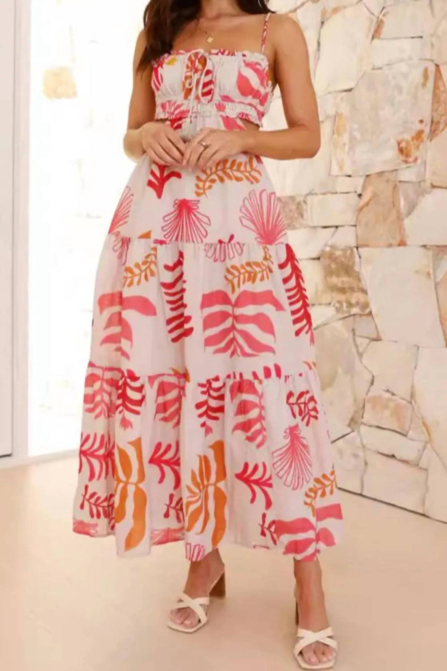 Trendsi - Cutout Printed Sleeveless Midi Cami Dress