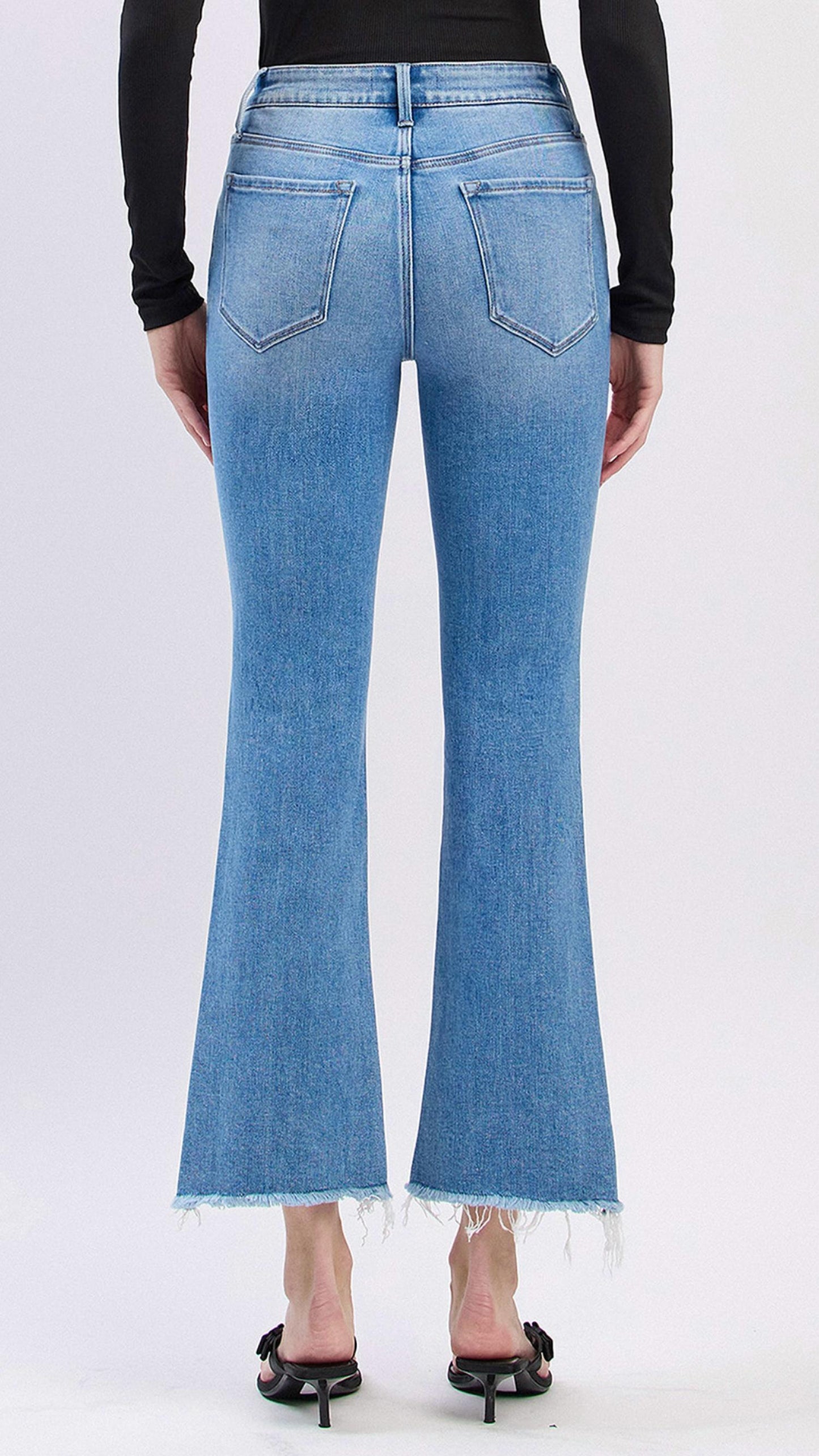 Flying Monkey - High Rise Slant Raw Hem Crop Flare Jeans