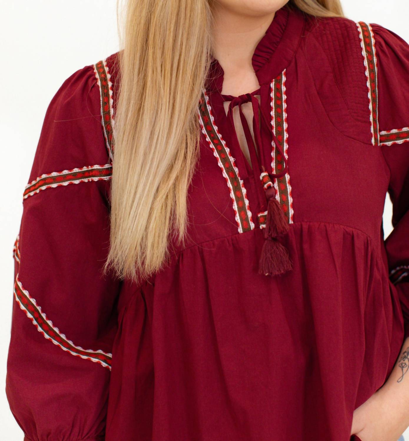 &Merci - Embroidered Trim Babydoll Blouse