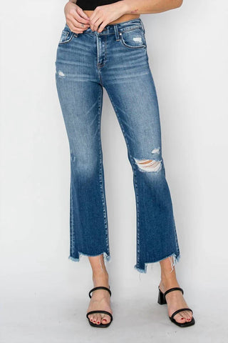 Risen - Calça jeans cintura média com bainha degrau até o tornozelo