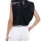 Tcec - Tammy Pleather Sleeveless Power Shoulder Top