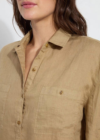 Camisa utilitária de linho Lysse - Roe Roll Tab