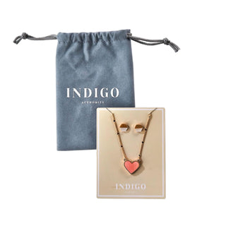 Indigo Authority - Heart Necklace + Earrings Set