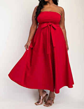 The Curve La - Plus Size Knit Tube Maxi Dress With Self Belt