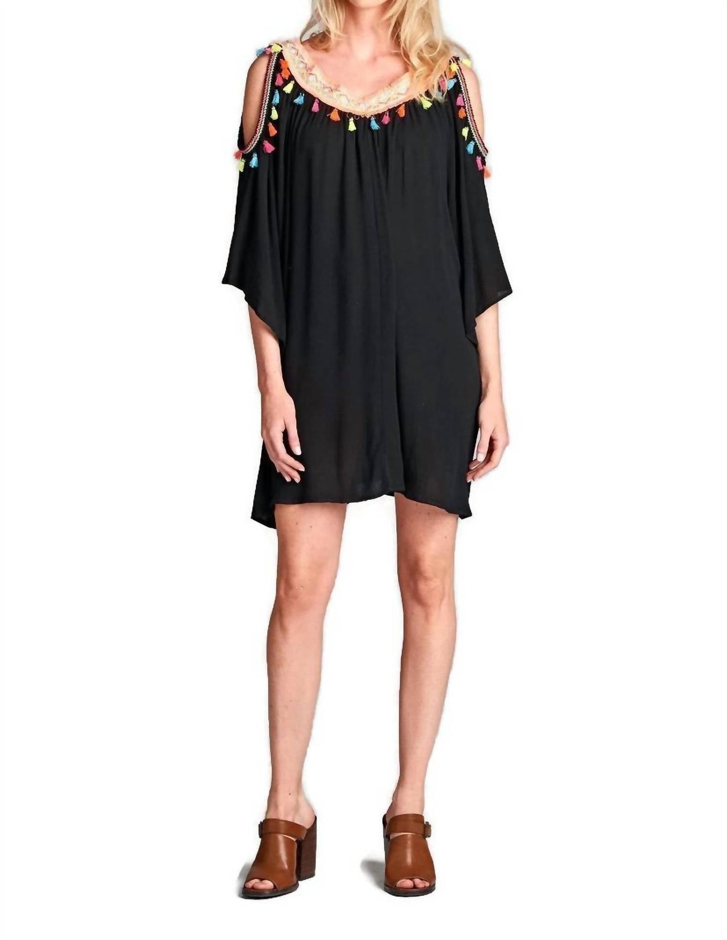 Velzera - Women's Tassel Cold Shoulder Short Dress