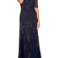 Adrianna Papell - V-neck Sequined Mermaid Mesh Gown