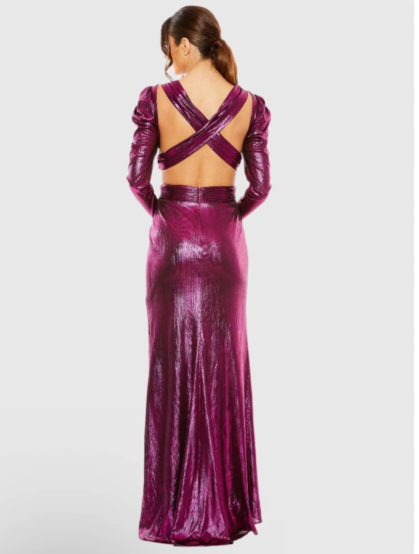 Mac Duggal - Princess Sleeve Cut Out Metallic Gown