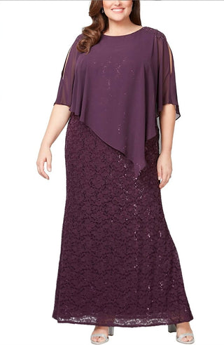 Alex Evenings - Vestido longo plus size feminino com babados e ombro de fora