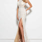 Mac Duggal - Beaded Lace Gown with High Side Slit