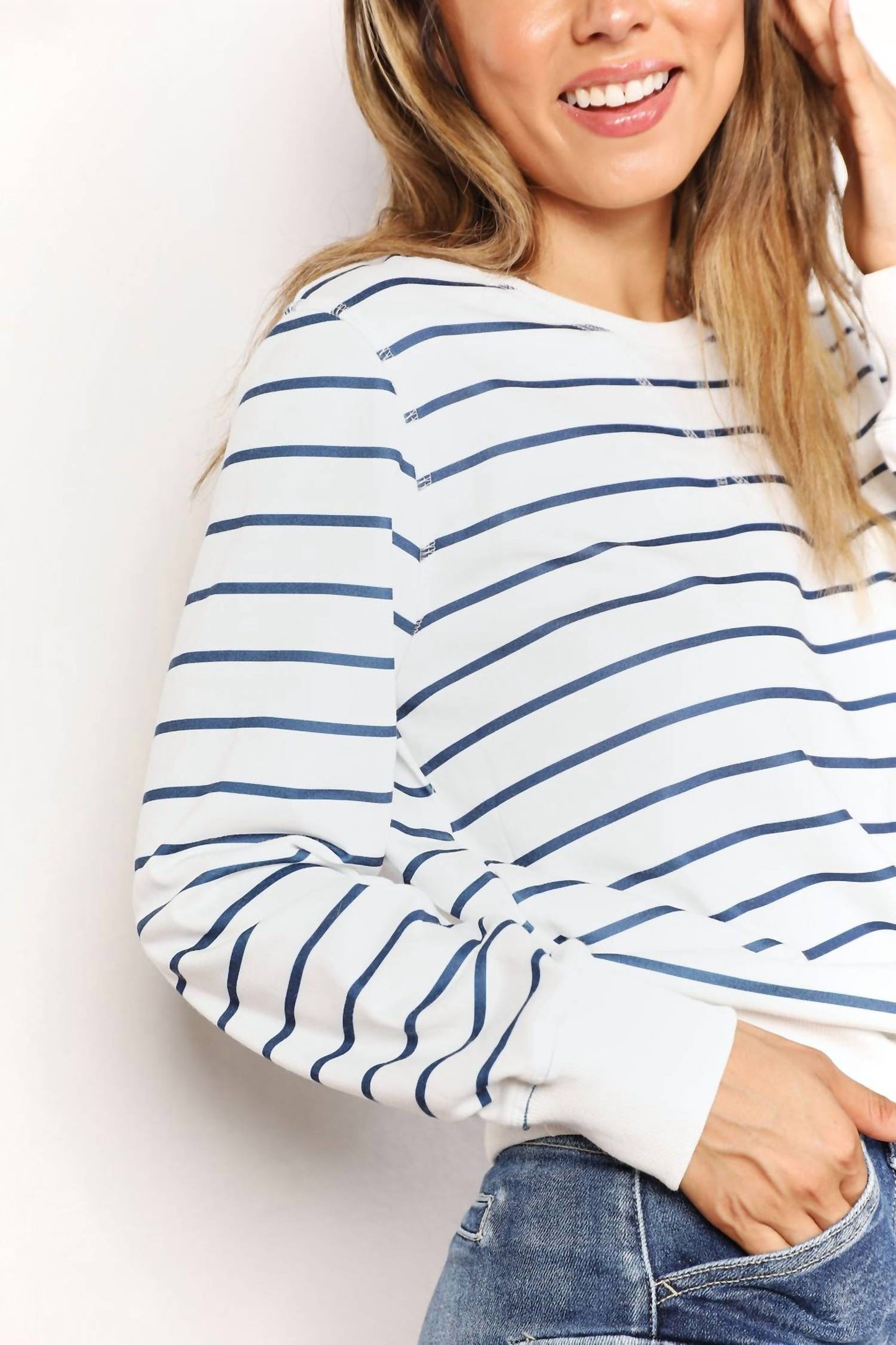 Double Take - Striped Long Sleeve Round Neck Top